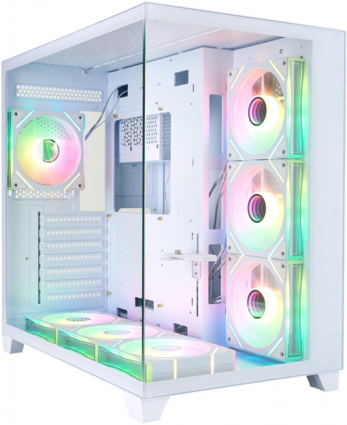Корпус 1STPLAYER MEGAVIEW MV8-TP ARGB White / 7x120mm ARGB & hub / MV8-TP-WH-6FC7R-W-1FC7-W-HUB2