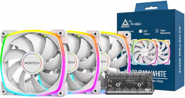 Комплект вентиляторов (3 in 1) Montech AX120 PWM White ARGB AX120W3P