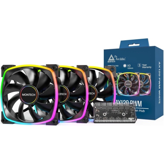 Комплект вентиляторов (3 in 1) Montech AX120 PWM Black ARGB AX120B3P
