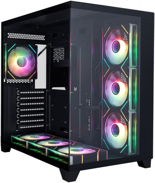 Корпус 1STPLAYER MEGAVIEW MV8-TP ARGB Black / 7x120mm ARGB fans & hub / MV8-TP-BK-6FC7R-1FC7-HUB2