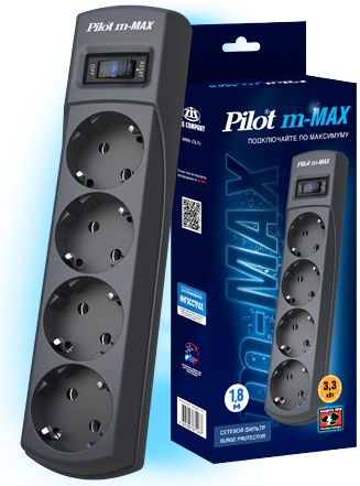 Сетевой фильтр ZIS Pilot m Max 4 розетки 1.8 м Pilot m-Max 1.8 серый/графит