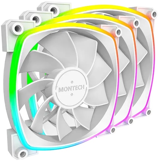 Комплект вентиляторов (3 in 1) Montech RX120 PWM White ARGB Reverse RX120W3P